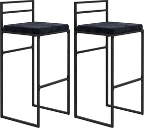 Conjunto de 2 cadeiras de bar com assento alto, almofada de veludo e apoio para os pés, altura 74 cm, preto