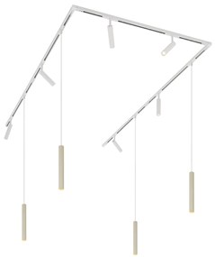 Sistema de iluminação de trilho moderno com 6 focos e 4 pendentes bege e branco monofásico - Slimline Uzzy Keno