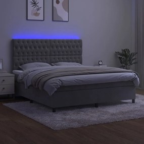 Cama box spring c/ colchão/LED 180x200 cm veludo cinzento-claro