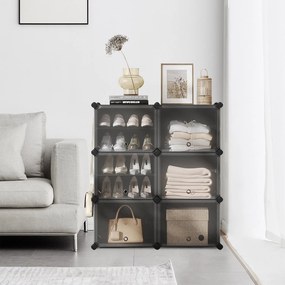 Sapateira, armário para sapatos com 6 compartimentos 32 x 83 x 156 cm preto