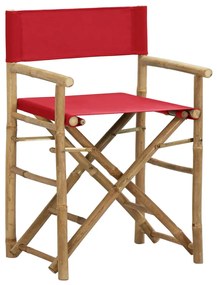 Cadeiras de realizador dobráveis 2 pcs bambu e tecido vermelho