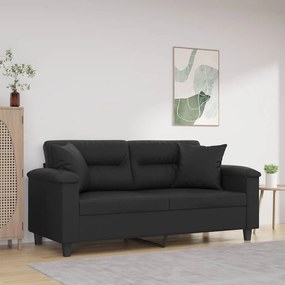 vidaXL Sofá 2 lugares c/ almofadas/almofadões 140cm couro artif. preto