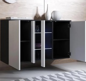 Aparador "Lukis" com Luz LED - 120x70x40 cm - Preto e Branco Brilhante