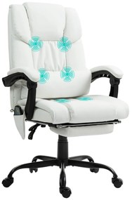 Vinsetto Cadeira de Escritório com Massagem de 6 Pontos Cadeira Giratória com Encosto Alto Reclinável Altura Ajustável Apoio para Pés e Controlo Remoto 66x75x112-122 cm Branco