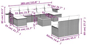 10 pcs conjunto de sofás p/ jardim com almofadões vime PE bege