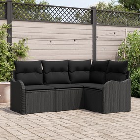 Conjunto de Sofá de Jardim vidaXL com Almofadas Rattan Poliéster Preto
