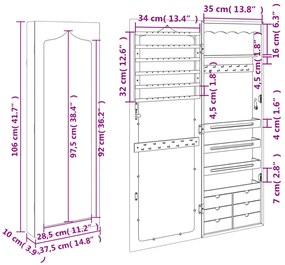 Móvel para joias de parede espelhado 37,5x10x106 cm branco