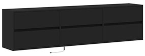 Móvel de parede para TV com luzes LED 180x31x45 cm preto