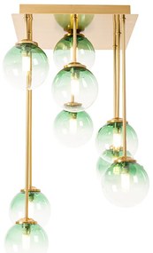 Candeeiro de teto Art Déco dourado com vidro verde 9 luzes - Athens