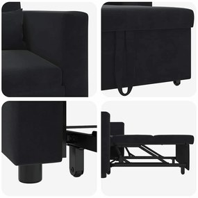 Sofá-cama Conversível 3 em 1 Veludo Preto