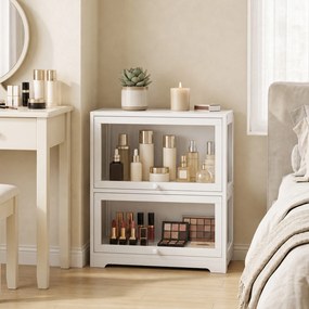 Vitrina Expositora para Coleções com 2 Níveis e Portas em Acrílico para Figuras, 59,5x30x73 cm, Branco
