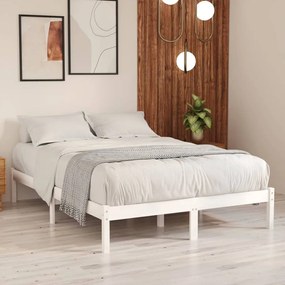 809993 vidaXL Estrutura de cama casal 135x190 cm madeira maciça branco