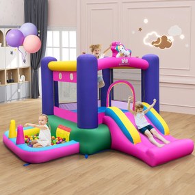 Castelo insuflável 6 em 1 para crianças (SEM VENTILADOR) com escorrega Piscina de bolas Área de salto Cesto de basquetebol Multicolor