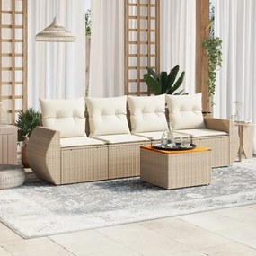 vidaXL 5 pcs conjunto de sofás p/ jardim com almofadões vime PE bege