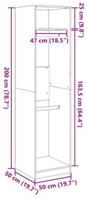 Roupeiro 50x50x200 cm contraplacado cinzento cimento