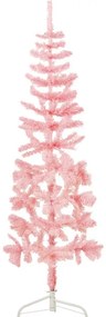 Meia árvore de Natal fina com suporte 180 cm rosa