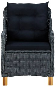 9 pcs conj. jantar exterior c/ almofadões vime PE cinza-escuro
