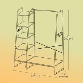 Guarda roupa com 5 prateleiras, 6 ganchos laterais para quarto 45 x 120 x 160 cm cor carvalho-branco