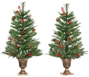 HOMCOM Conjunto de 2 Árvores de Natal Artificial 90cm com Vaso Ignífug