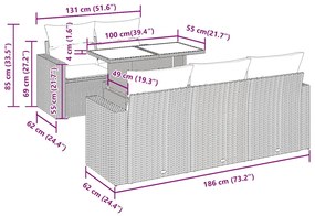 6 pcs conj. sofás jardim com almofadões vime PE cinzento-claro