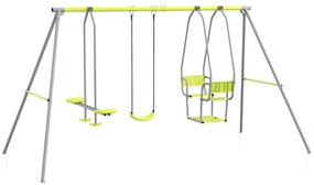 Outsunny 3 em 1 Baloiço Portátil para Crianças com 2 Frente a Frente e 1 Assento de Baloiço Carga Máxima 225 Kg Verde | Aosom Portugal