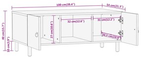 Mesa de centro 100x54x40 cm madeira de mangueira maciça