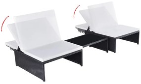 Cadeiras jardim reclináveis 2 pcs com mesa vime PE preto