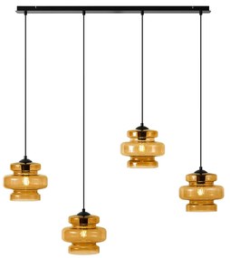 Candeeiro suspenso retro preto com vidro laranja 4 luzes - Denise Retro
