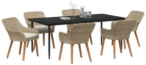 Conjunto de Jantar de Jardim 7 Peças Bege em Rattan Sintético