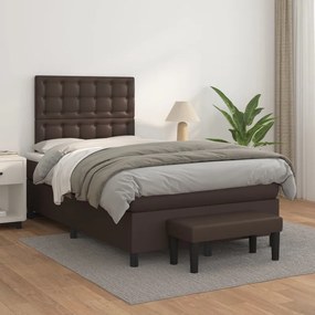 vidaXL Cama com molas/colchão 120x200 cm couro artificial castanho