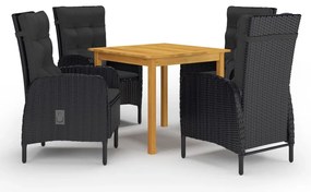 5 pcs conjunto de jantar para jardim preto