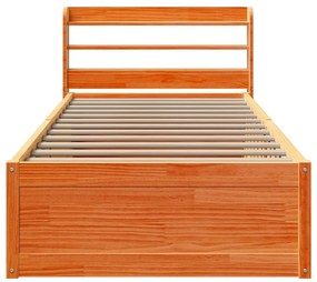 Estrutura cama c/ cabeceira 100x200cm pinho maciço castanho-mel