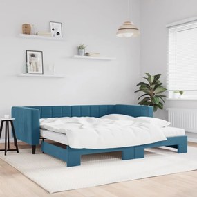 vidaXL Sofá-cama com gavetão e colchões 100x200 cm veludo azul