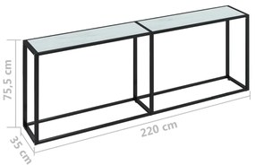 Mesa consola mármore branco 220x35x75,5 cm vidro temperado