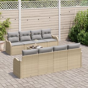 Conjunto de Sofá de Jardim vidaXL 9 Peças com Almofadas Bege Rattan Po