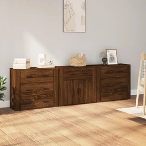 vidaXL Aparadores 3 pcs madeira processada cor carvalho castanho