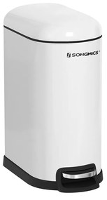 Lixeira Slim SONGMICS, Lixeira com Pedal de 10L, Aço, Balde Interno Removível, Fechamento Lento, para Espaços Estreitos, Branca LTB10WT
