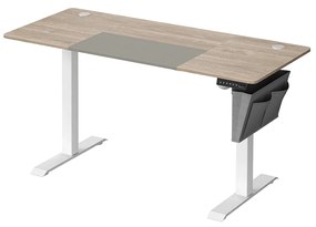 Mesa elétrica ajustável 60 x 140 x (72-120) cm, tampo dividido, função memória, cor branco/cinza