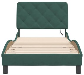 Estrutura de cama c/ luzes LED 90x200 cm veludo verde-escuro