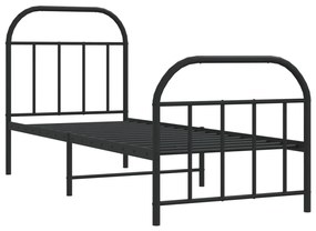 Estrutura de cama com cabeceira e pés 75x190 cm metal preto