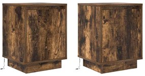 Mesas cabeceira c/ luzes LED 2 pcs 38x34x50 cm carvalho fumado
