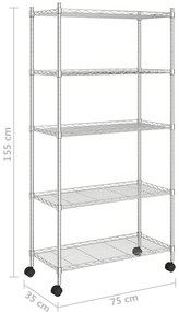 Unidade de 5 prateleiras com rodas 75x35x155 cm 250 Kg cromado