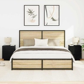 Cômodas de Cabeceira com Luzes LED 2 pcs Carvalho Preto 45x40x55 cm