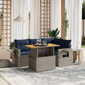 vidaXL 5 pcs conjunto sofás p/ jardim c/ almofadões vime PE cinzento