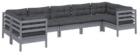 7 pcs conjunto lounge de jardim c/ almofadões pinho cinza