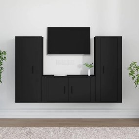 vidaXL Conjunto móveis de TV 3 pcs madeira processada preto
