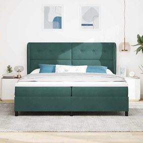 Cama Box com Colchão Verde Escuro 200x200 cm, em Veludo