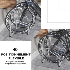 Suporte para 2 bicicletas, suporte de armazenamento para bicicletas com pneus de 61 mm, dimensões: 50 x 34 x 27,5 cm, em aço prateado