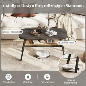 Mesa de centro em madeira para sala de estar com prateleira em rattan 100 x 55 x 44,5 cm Cinza escuro e natural
