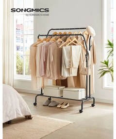 Cabide Guarda roupa com Rodas e 2 varões para roupa Preto